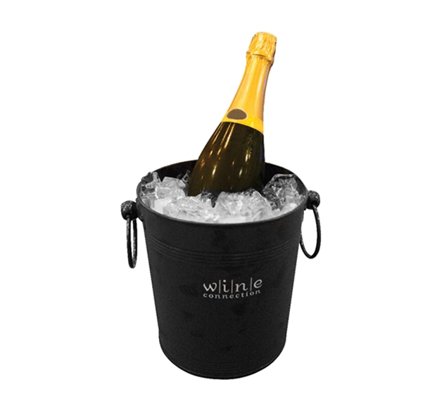 Wine Ice Bucket - Black Galvanized with Wine Connection Logo