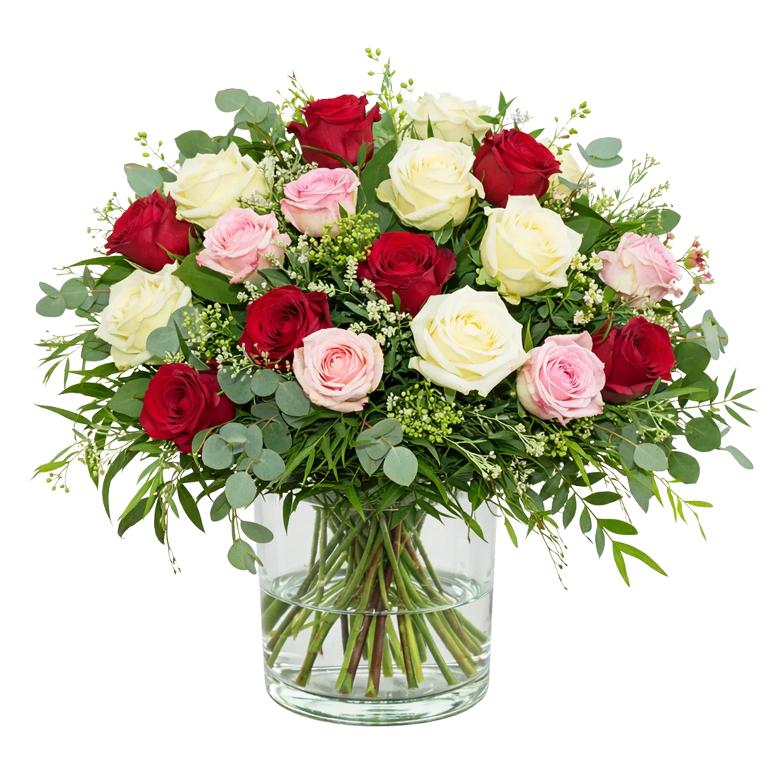 Boeket van drie kleuren rozen - bezorgen