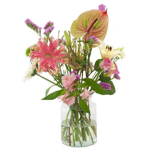 Sympathy bouquet of pink in vase
