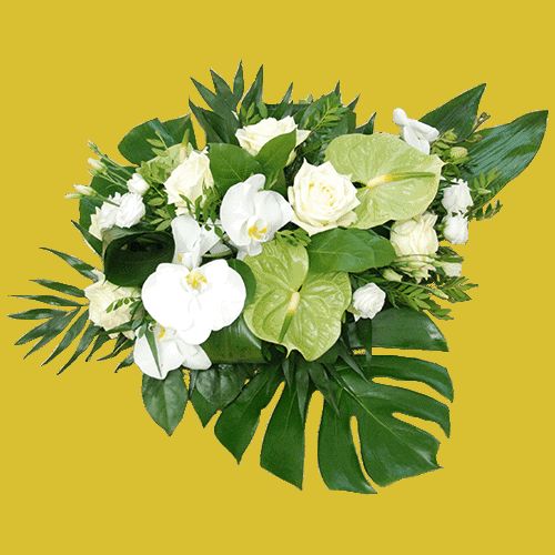 Funeral arrangement of white mixed flowers (Standard (S))
