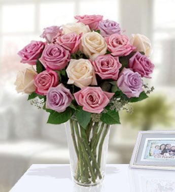 Deluxe Pastel Rose Bouquet (6 Pink , 6 Purple , 6 Peach Roses)
