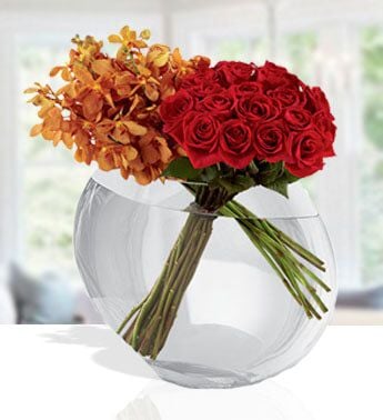 Sophisticated Orange (18 Red Roses, 10 Orchids Mokara Orchids)