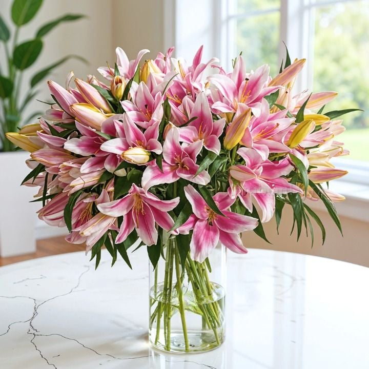 Pink Lilies in a Glass Vase (Classic)