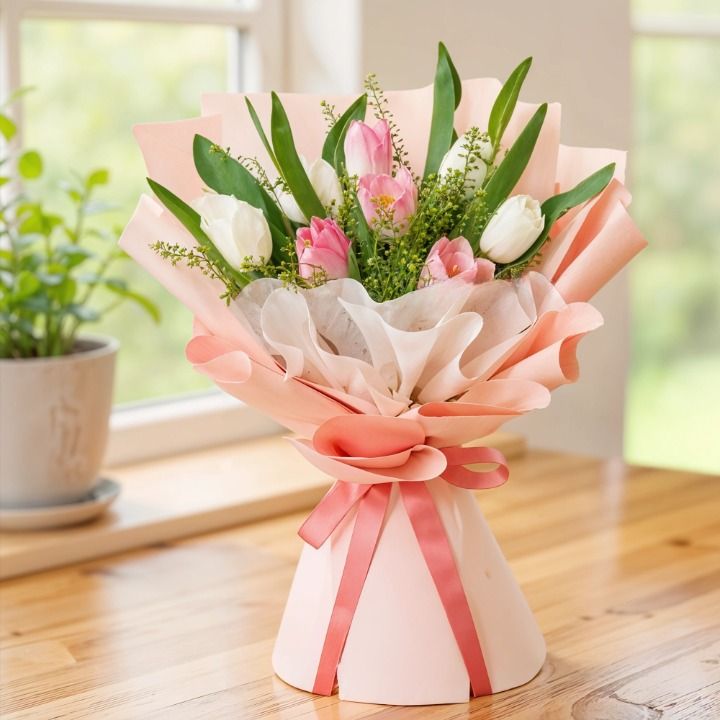 Bouquet of White & Pink Tulips (Classic)