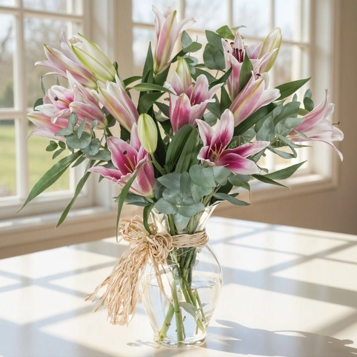 Pink Lilies in Glass Vase (Classic)