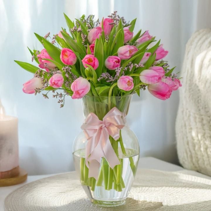 Pink Tulips Vase Arrangement (Classic)