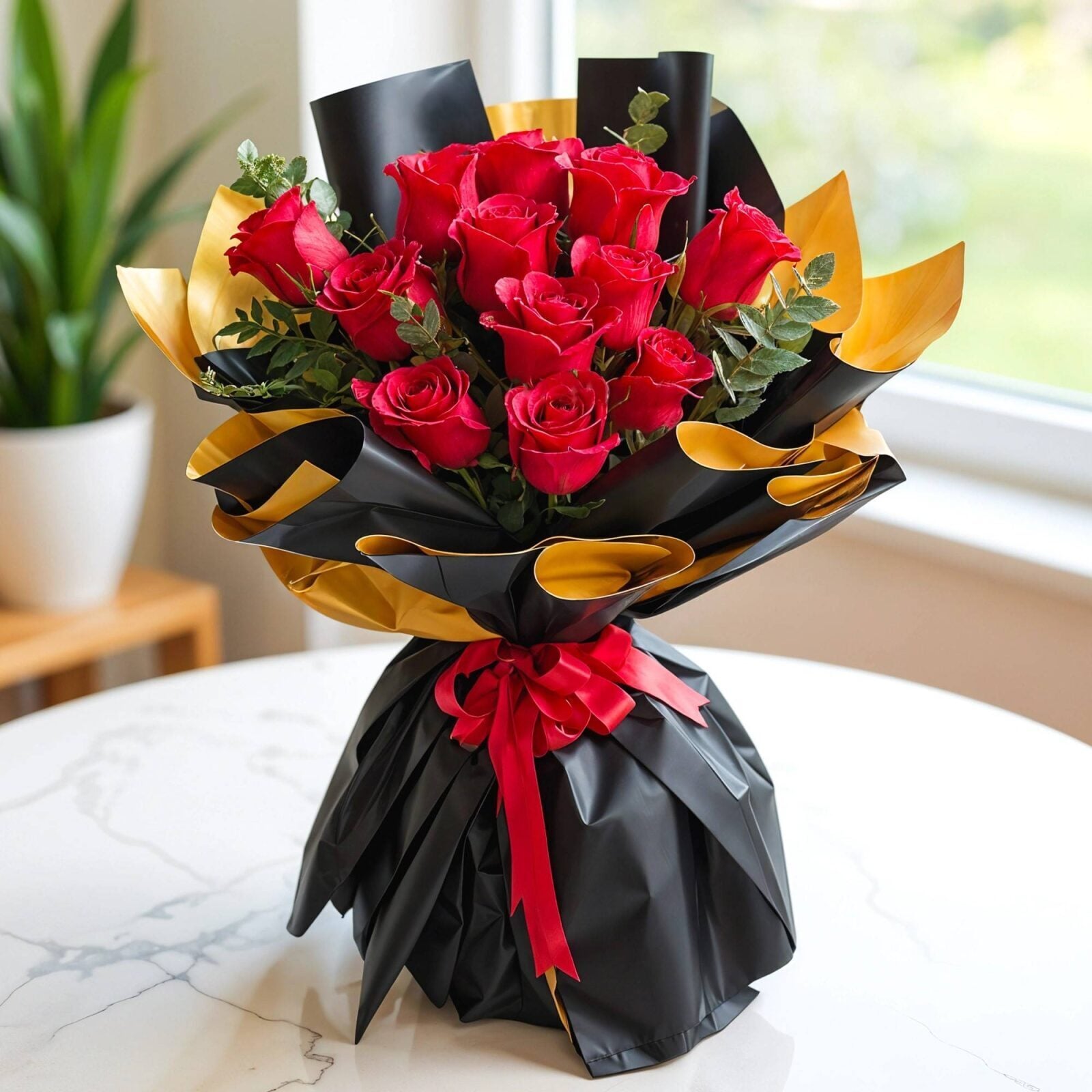 Golden Black Bouquet of Red Roses (Classic)