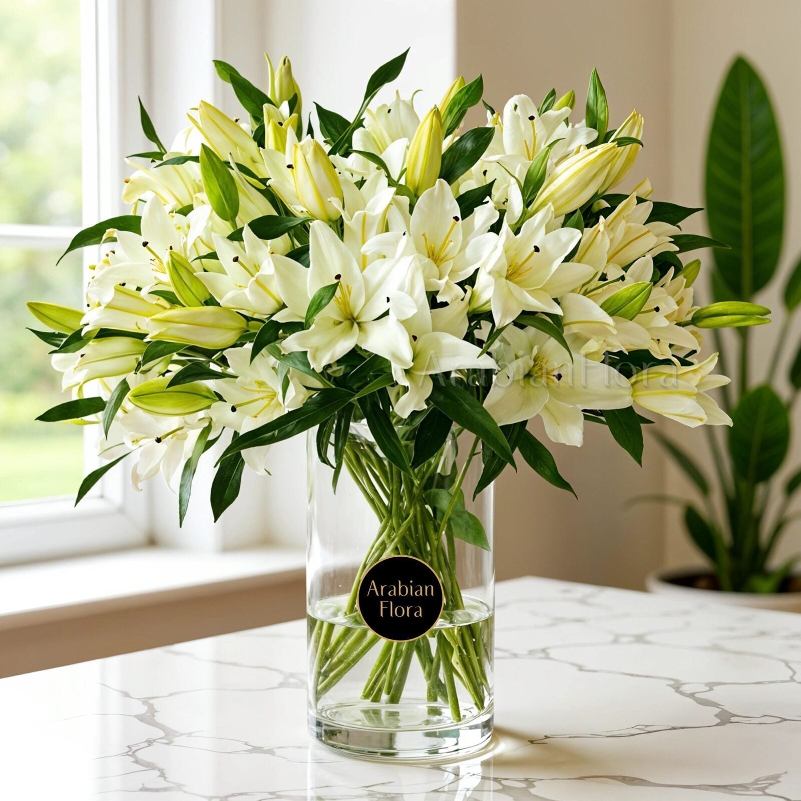 20 White Lilies in Glass Vase (Classic)