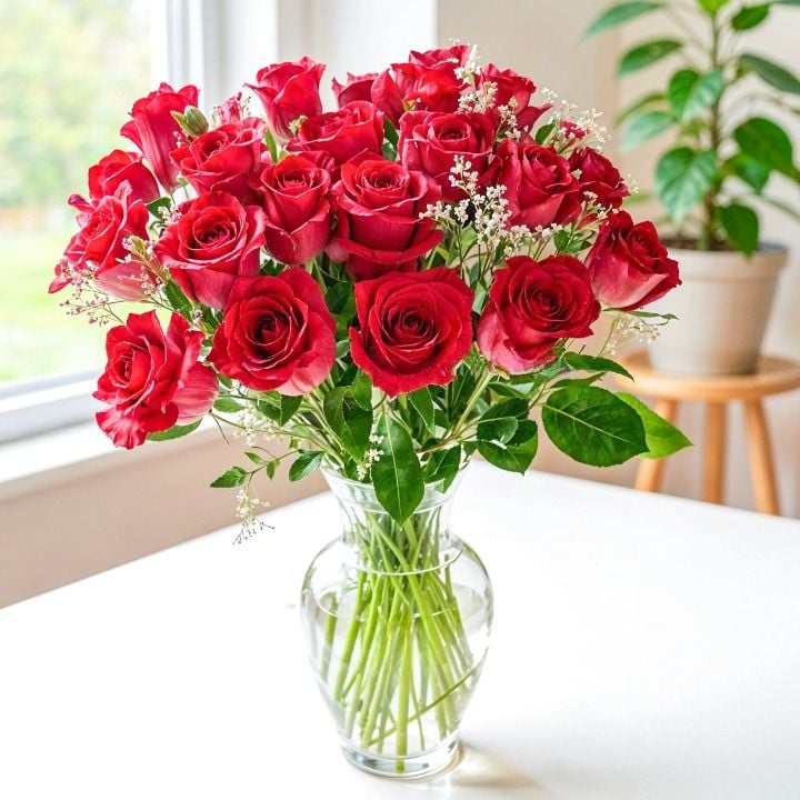 Red Roses in Vase (Classic)