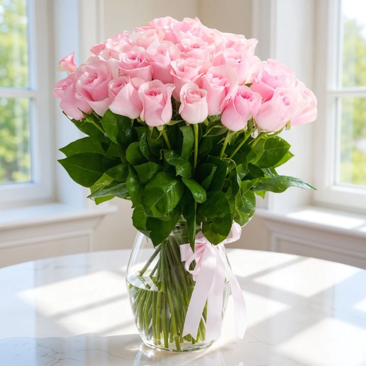 Pink Roses Vase Arrangement (Classic)