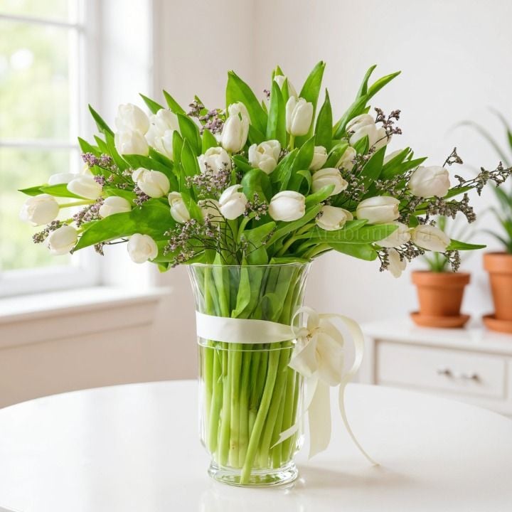 40 White Tulip Vase Arrangement (Classic)