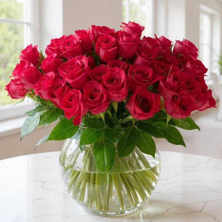Luxurious Red Roses in Vase (Classic)