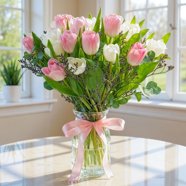 Arrangement of Pink & White Tulips (Classic)
