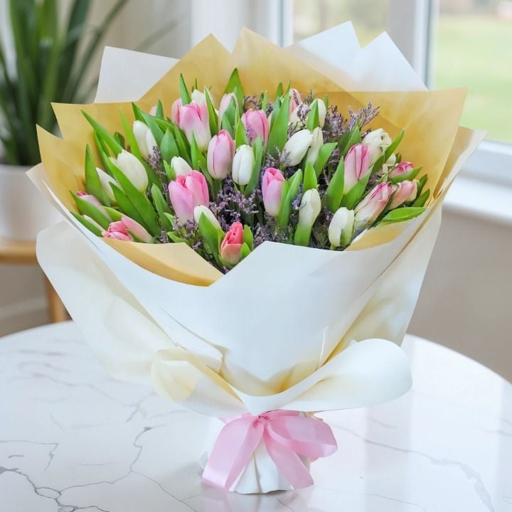 Bouquet of Pink & White Tulips (Classic)
