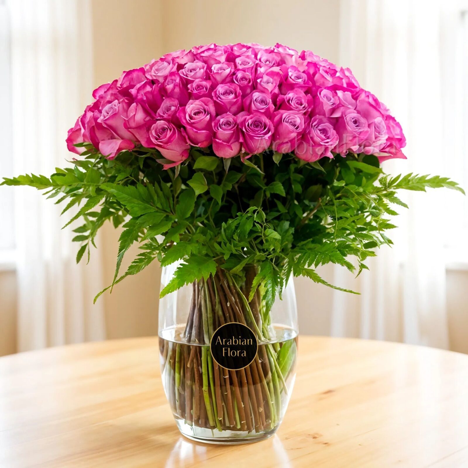 100 Stunning Purple Roses Vase (Classic)