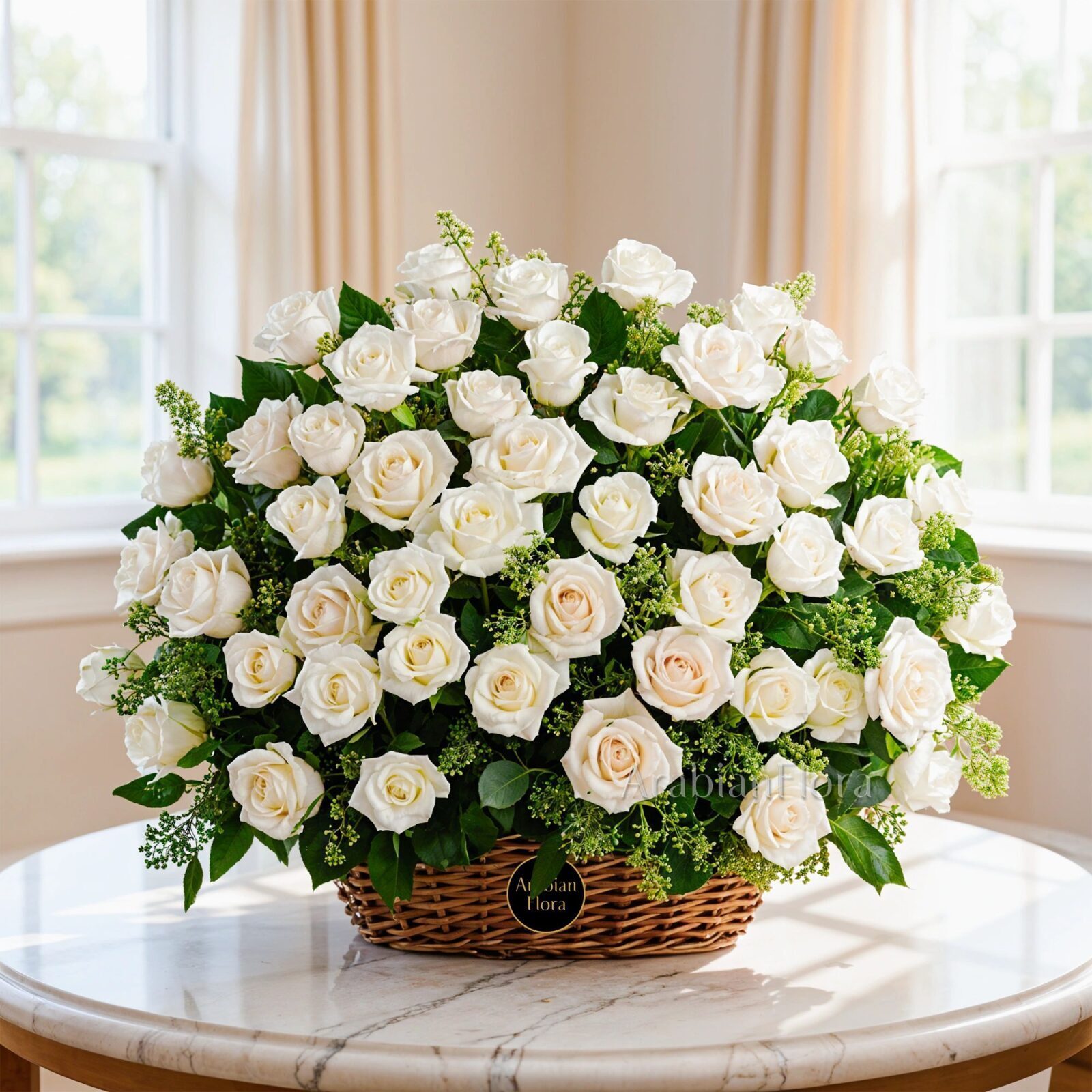 Basket Arrangement of White Roses (Classic)