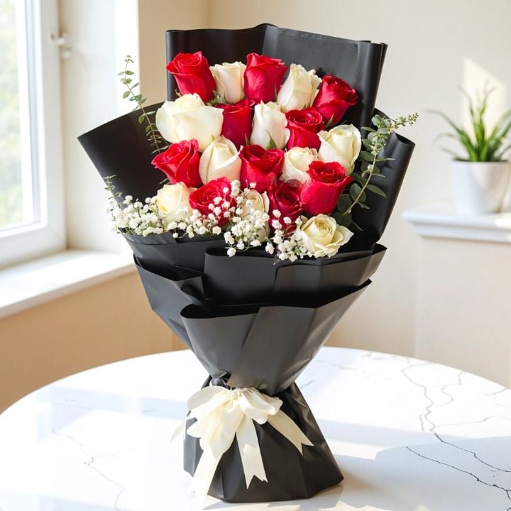 Classic Red & White Roses Bouquet (Classic)
