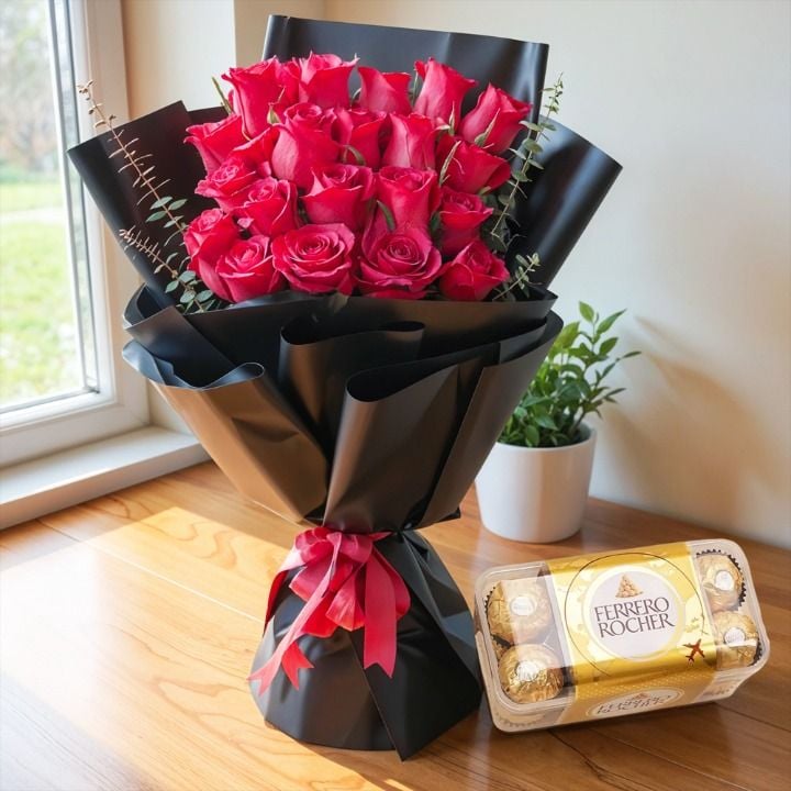 Bouquet of Red Roses with Ferrero Rocher (Classic)