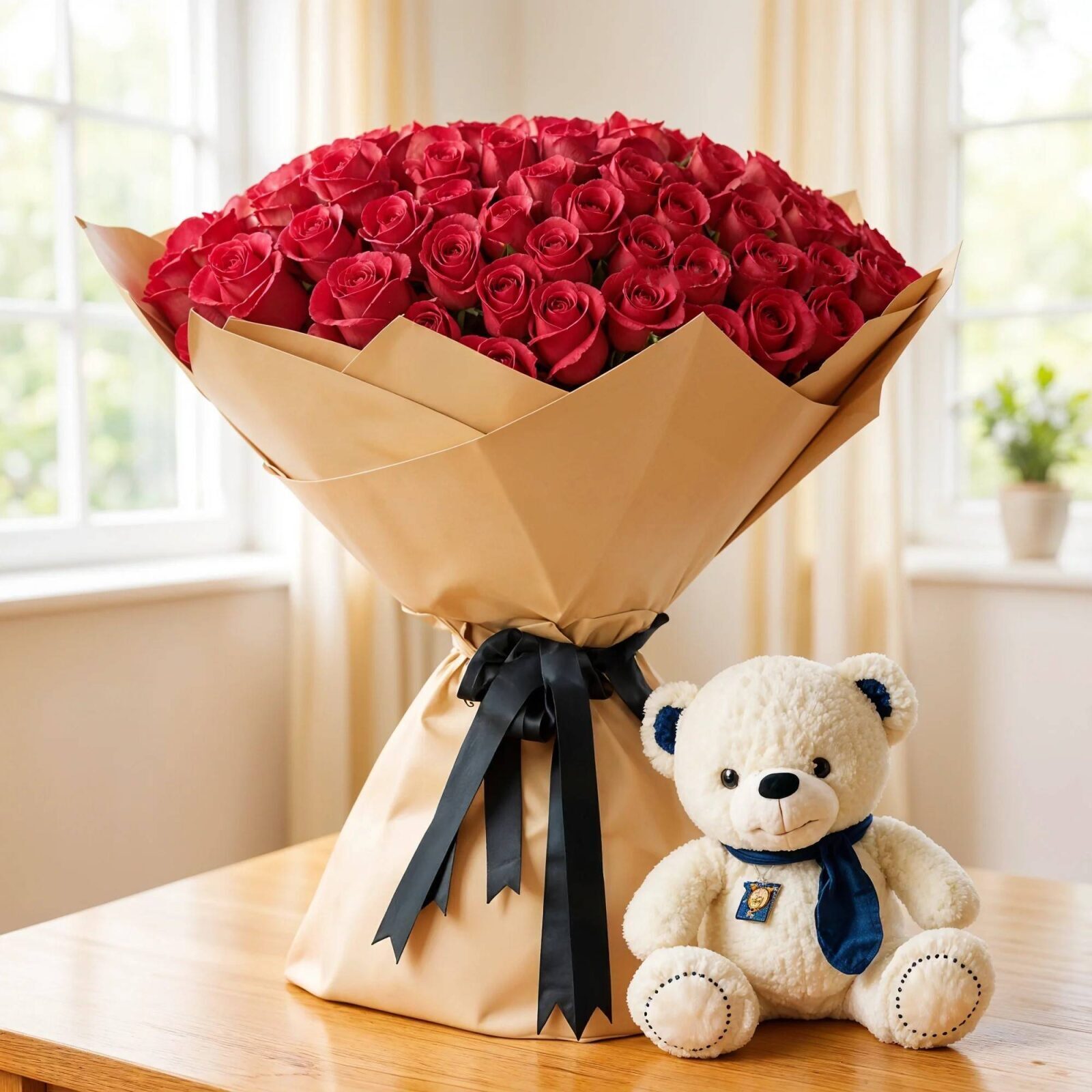 Bouquet of Red Roses with Teddy Bear (Classic)
