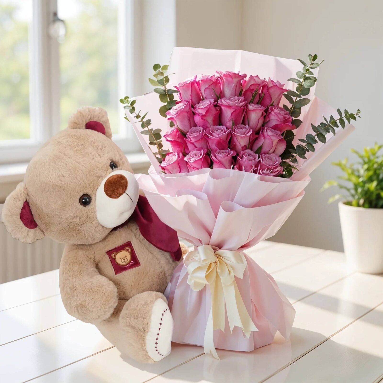 Purple Roses & Teddy Bear (Classic)