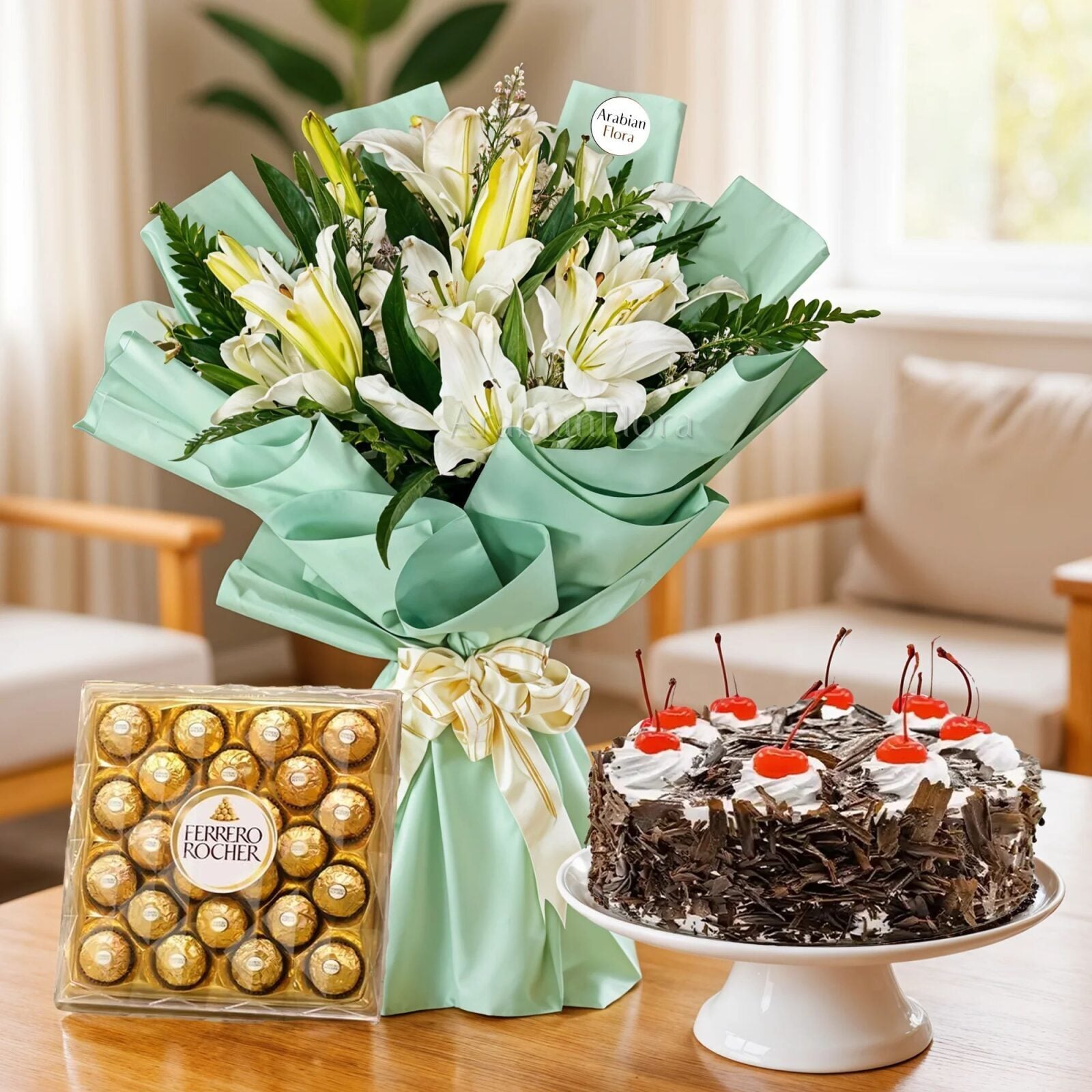Bouquet of White Lilies, Cake & Chocolate (Classic)