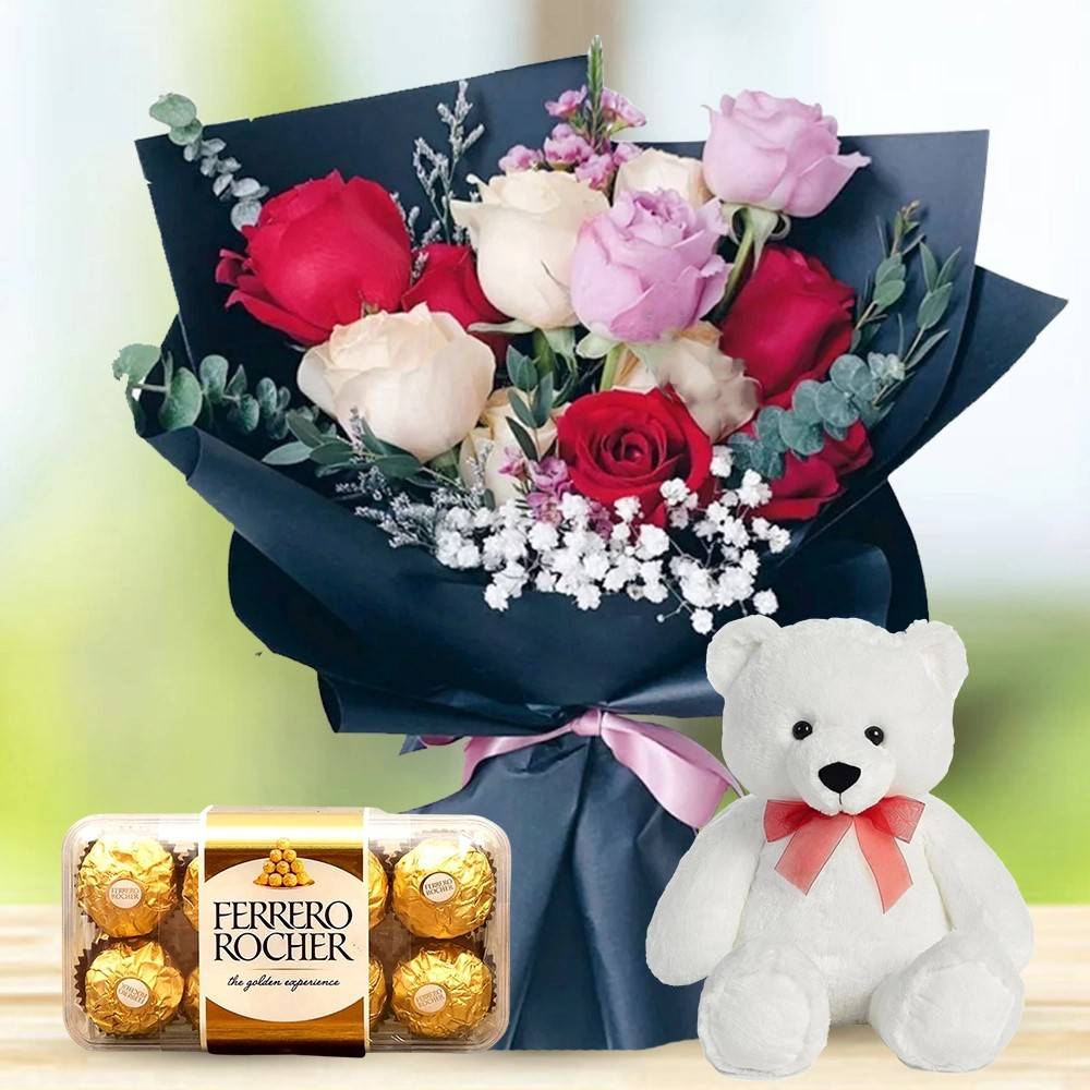 Rose Bouquet, Teddy & Chocolate (Classic)