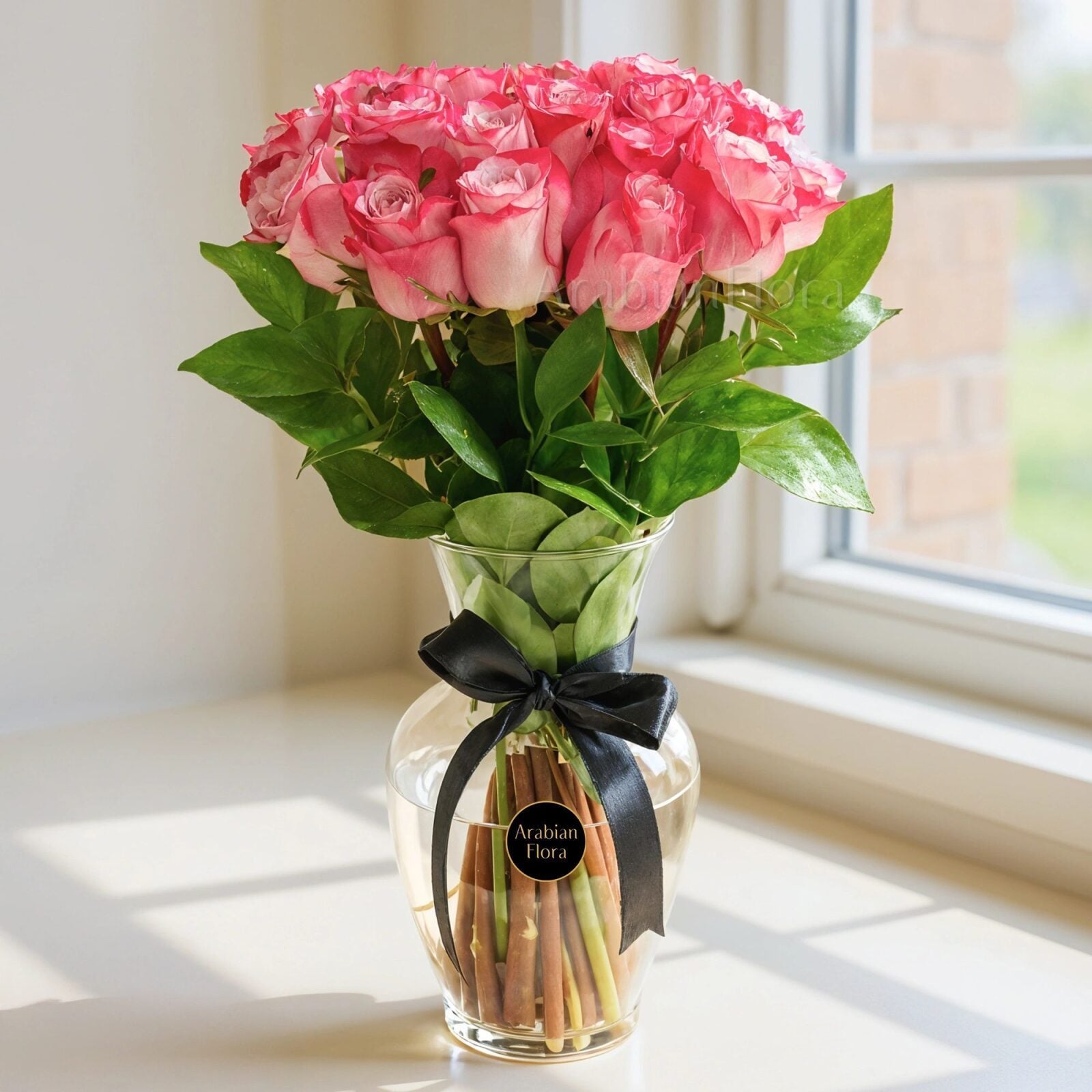 Royal Purple Roses in Glass Vase (Classic)
