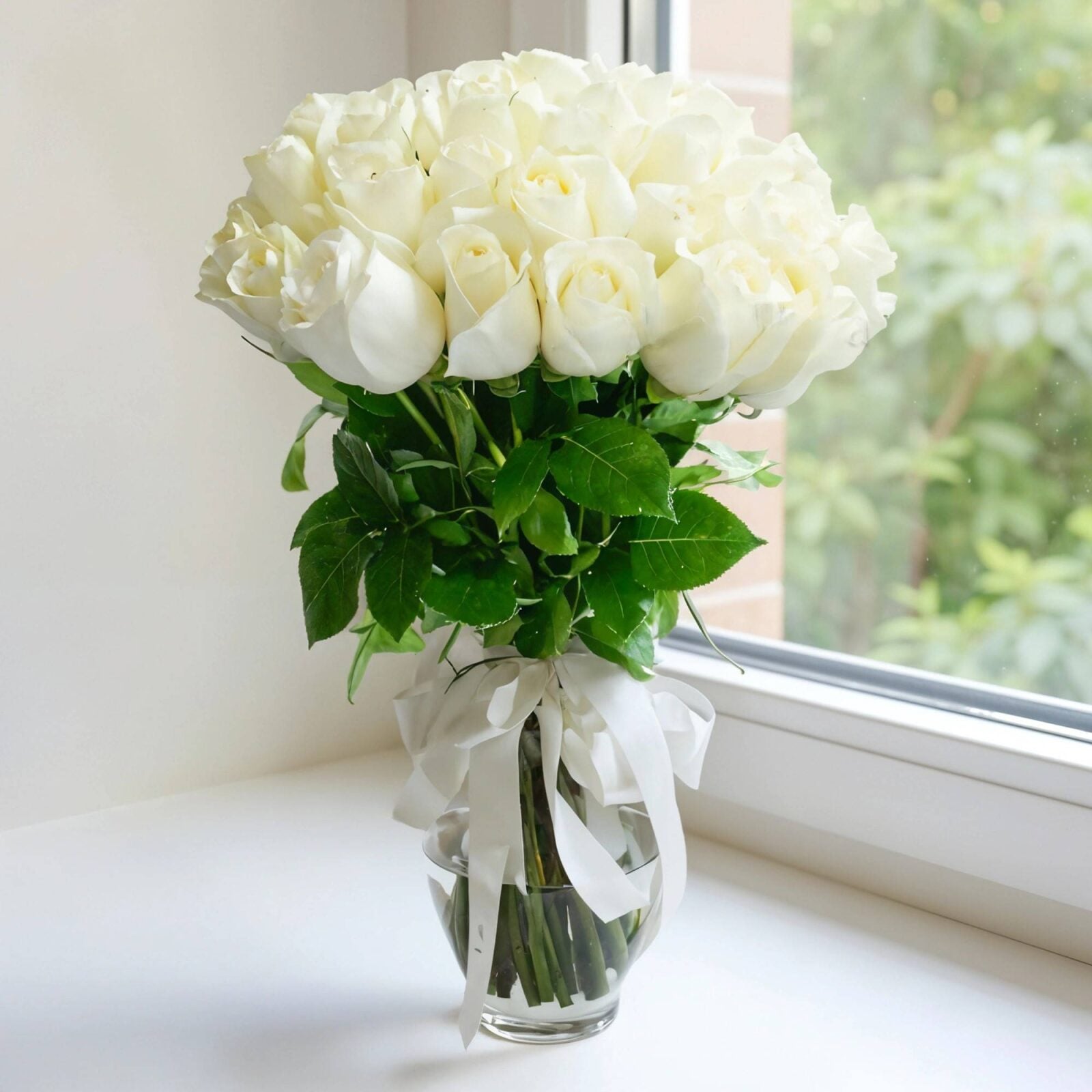 Elegant White Roses in Vase (Classic)