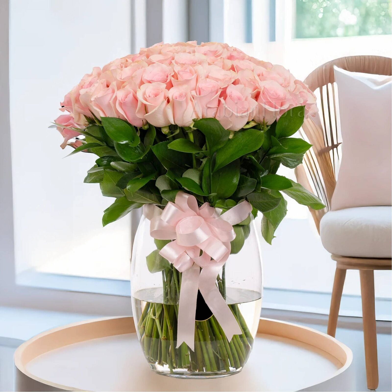 50 Pink Roses in Vase (Classic)