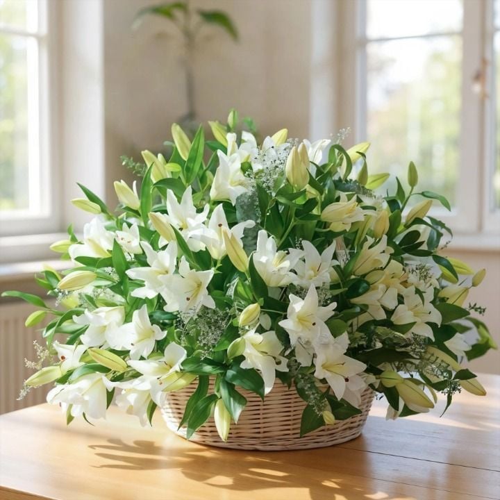 Basket of 40 White Lilies (Classic)