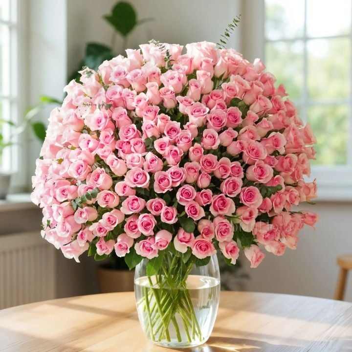 Vase of 200 Pink Roses (Classic)