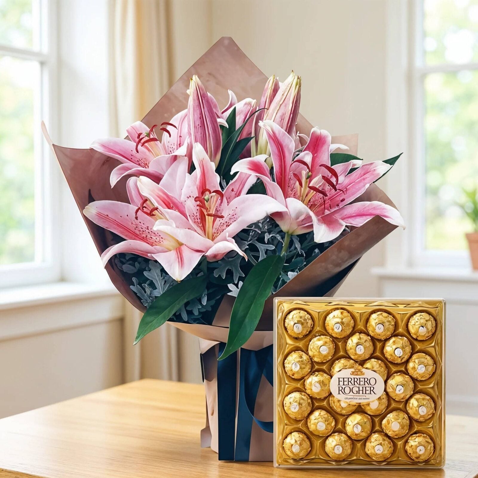 Bouquet of Lilies with Chocolate Box (Classic)