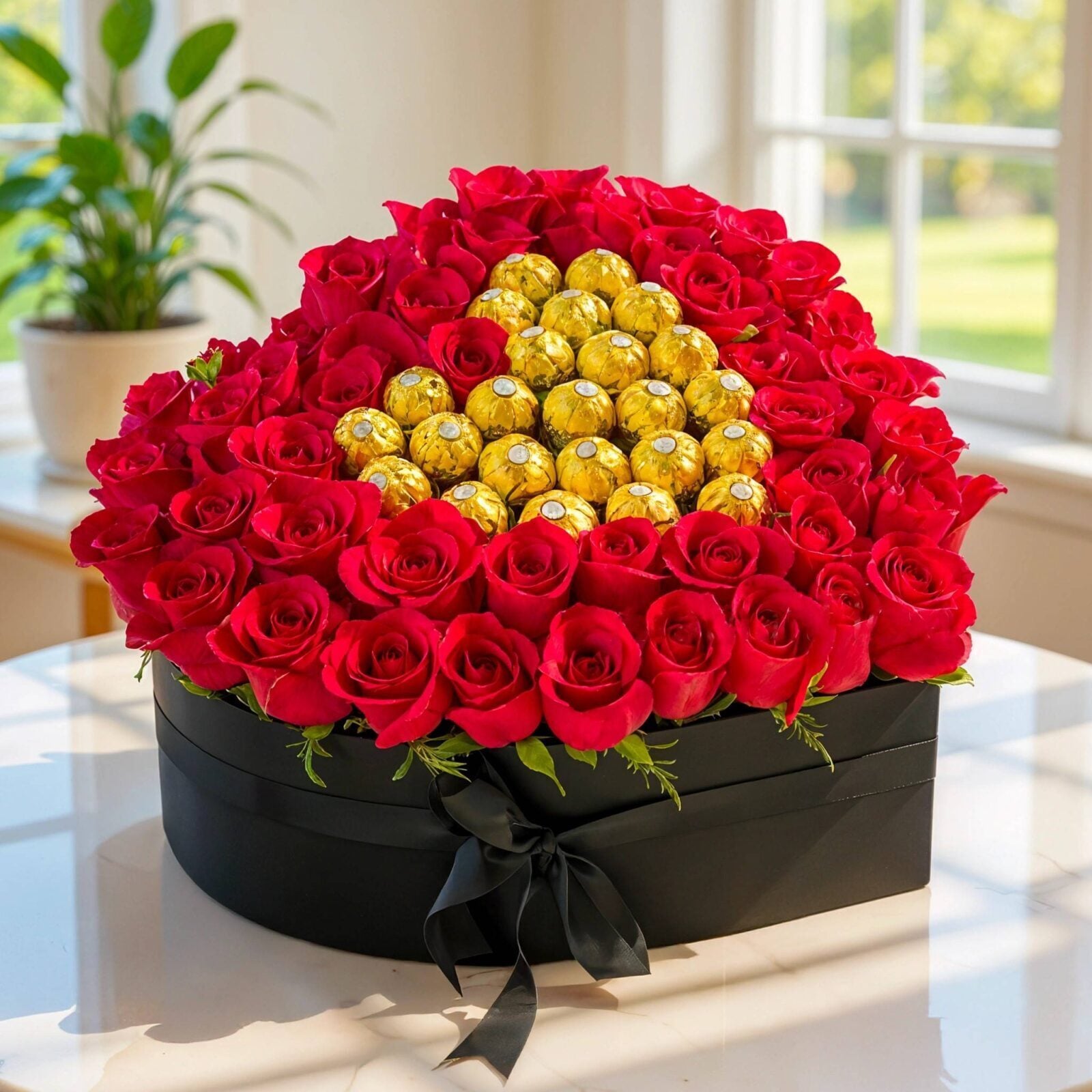 Heart Shaped Arrangement Roses and Chocolates (Classic)