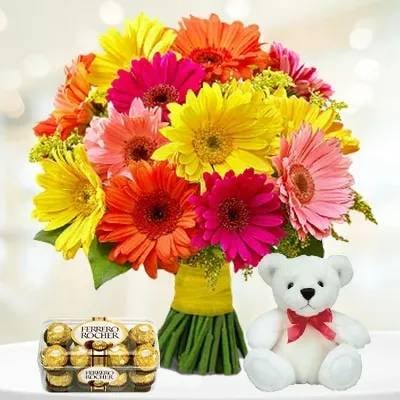 Flowers, Teddy And Chocolate