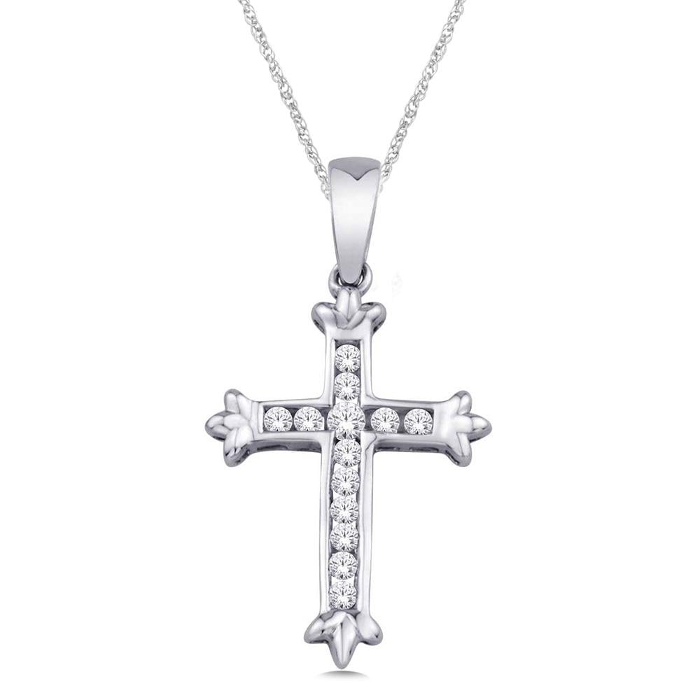 10K White Gold 1/8 Ct.Tw.Diamond Cross Pendant