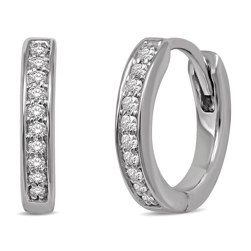 10K White Gold 1/10 Ctw Diamond Hoop Earrrings