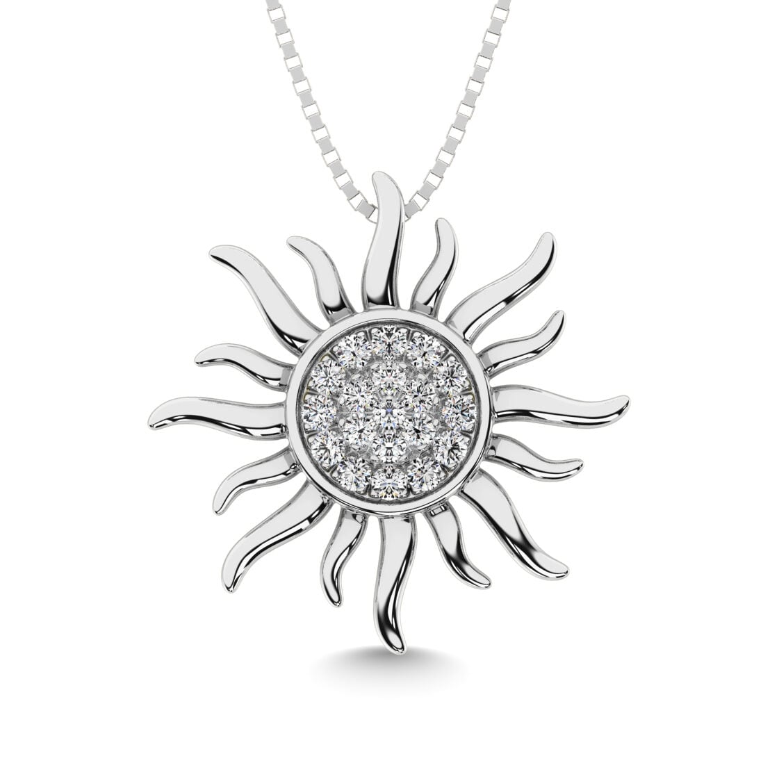 10K White Gold 1/10 Ct.Tw.Diamond Sun Neckalce