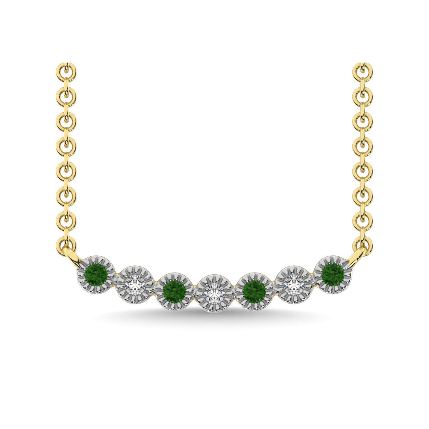 10K Yellow Gold 1/10 Ctw Diamond & Round Tsavorite Necklace