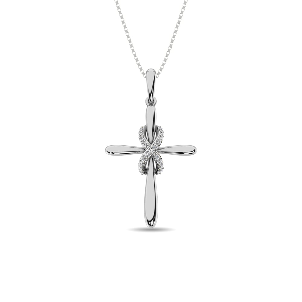 Diamond Cross Pendant 1/20 ct tw in 10K Sterling Silver