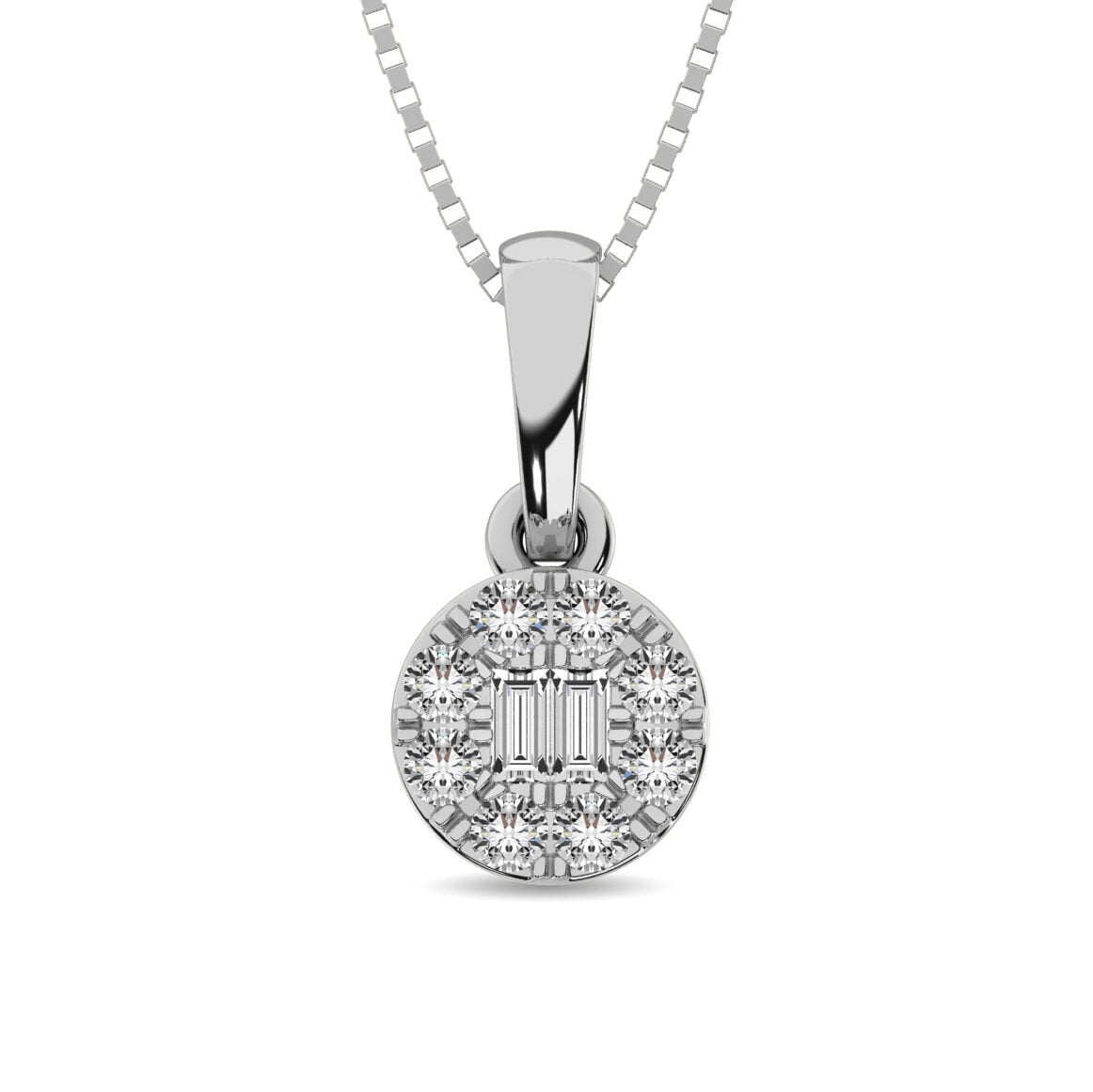 Diamond 1/6 ct tw Round and Baguette Fashion Pendant  in 10K White Gold