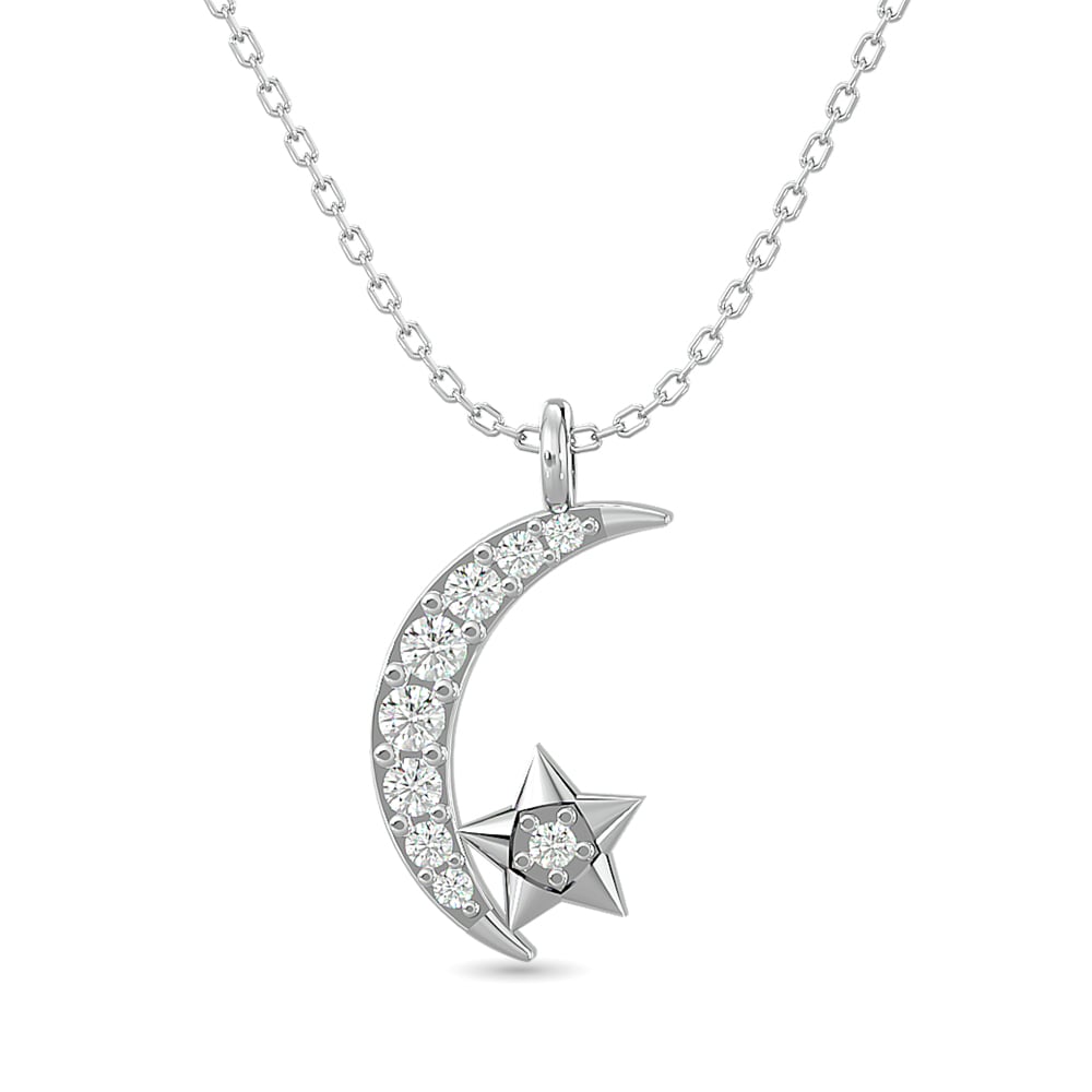 10KT WHITE GOLD 1/10CT TW DIAMOND PENDANT(moon &amp; star)