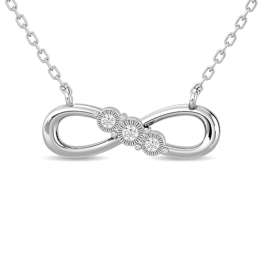 Diamond 1/20 ct tw Infinity Pendant in Sterling Silver(verti infinity with three dia)