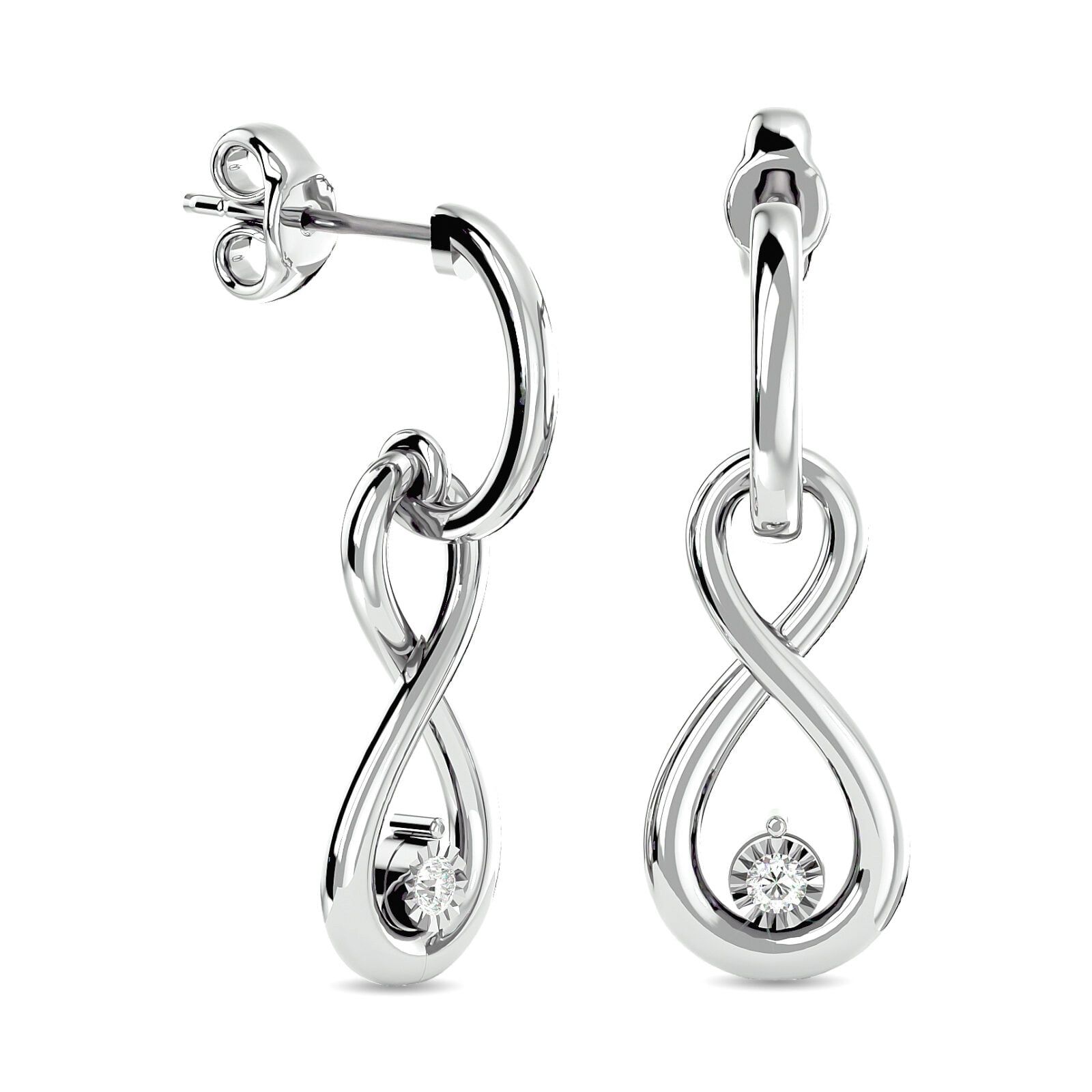 Diamond 1/20 ct tw Infinity Earrings in Sterling Silver(horizontal infinity)