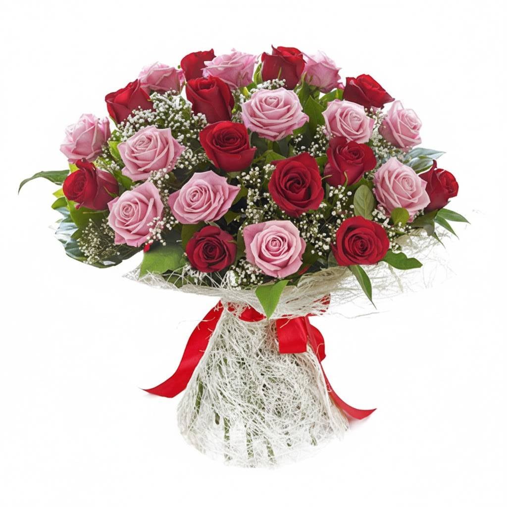 25 Pink and Red Roses Bouqhet