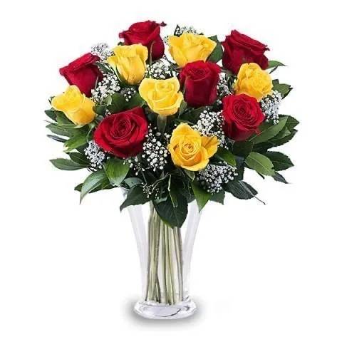 13 Red Yellow Roses Bouquet
