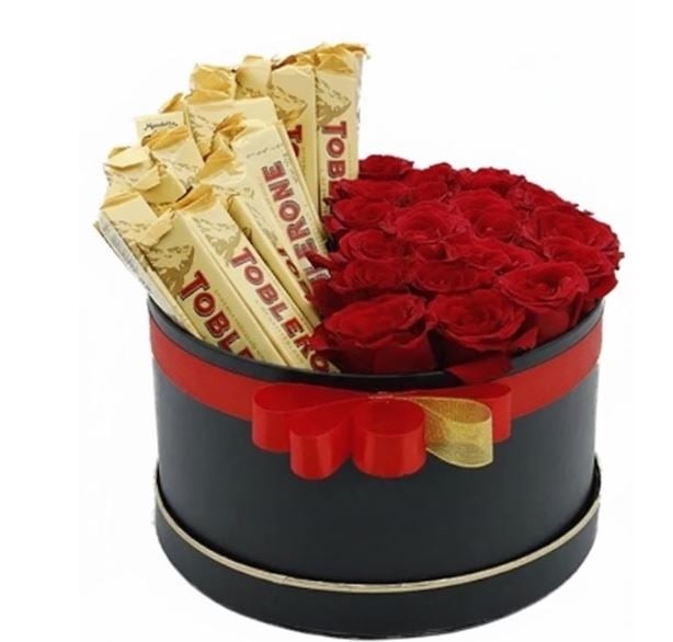 Box of Red Roses with Toblerone Chocolate