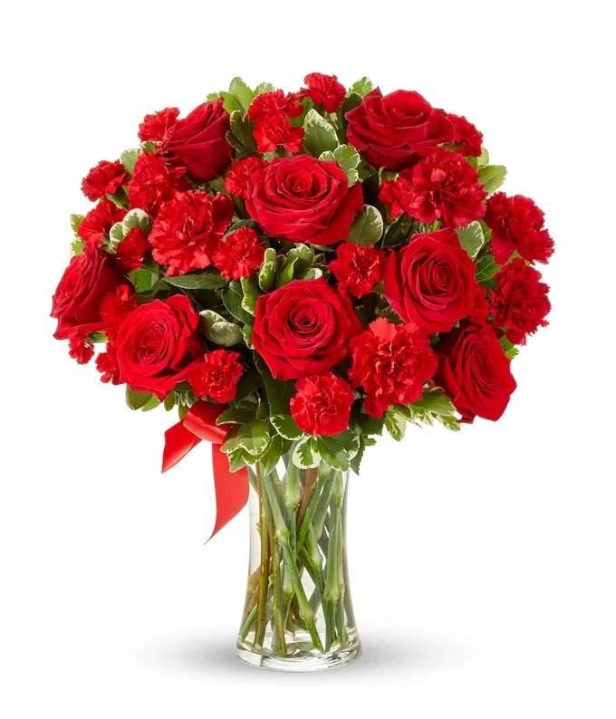 Red Roses & Carnations Vase