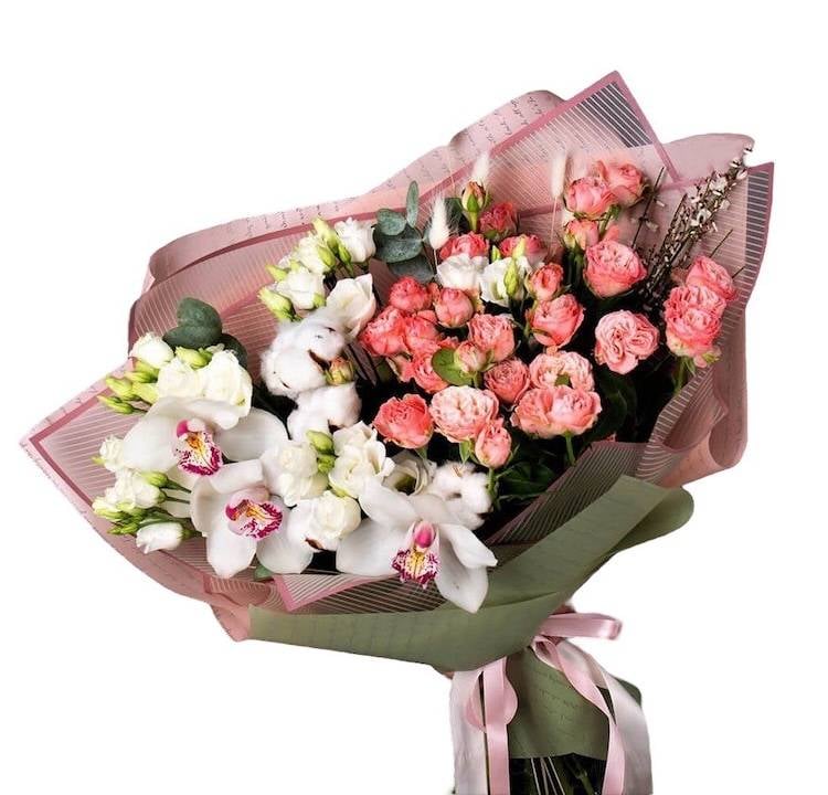 orchid and pink roses