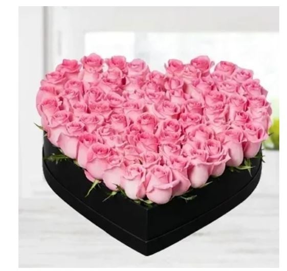 51 pink roses Heart Box