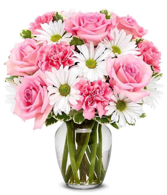 Pink Elegance â€“ Roses, Carnations & Daisies in Vase